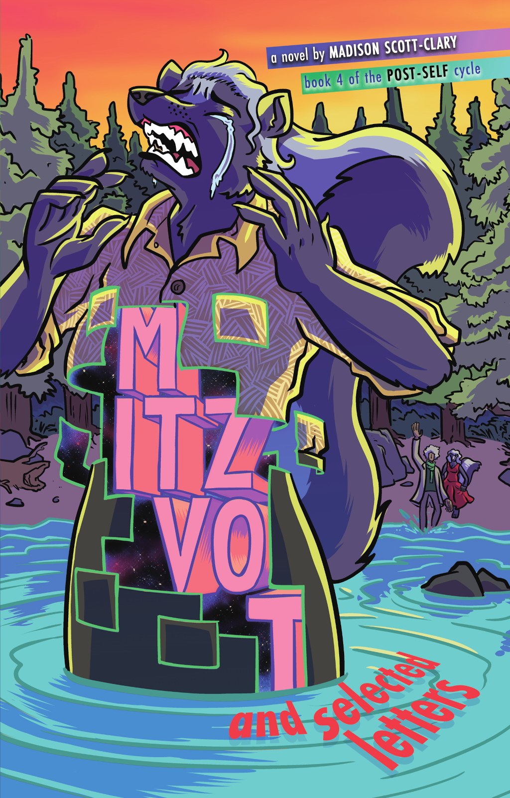 The front cover of Mitzvot - an anthropomorphic skunk standing in a lake, sobbing